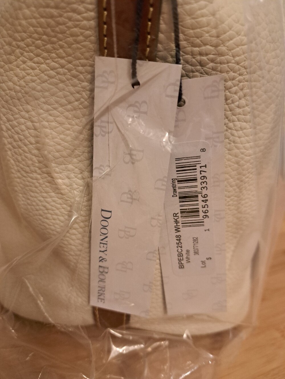 Dooney & Bourke Pebbled Leather Drawstring Bucket In White/Tan, Gold, BRAND NEW! - Picture 10 of 12